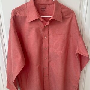 LL Bean long sleeve button up dressy salmon pink size XL